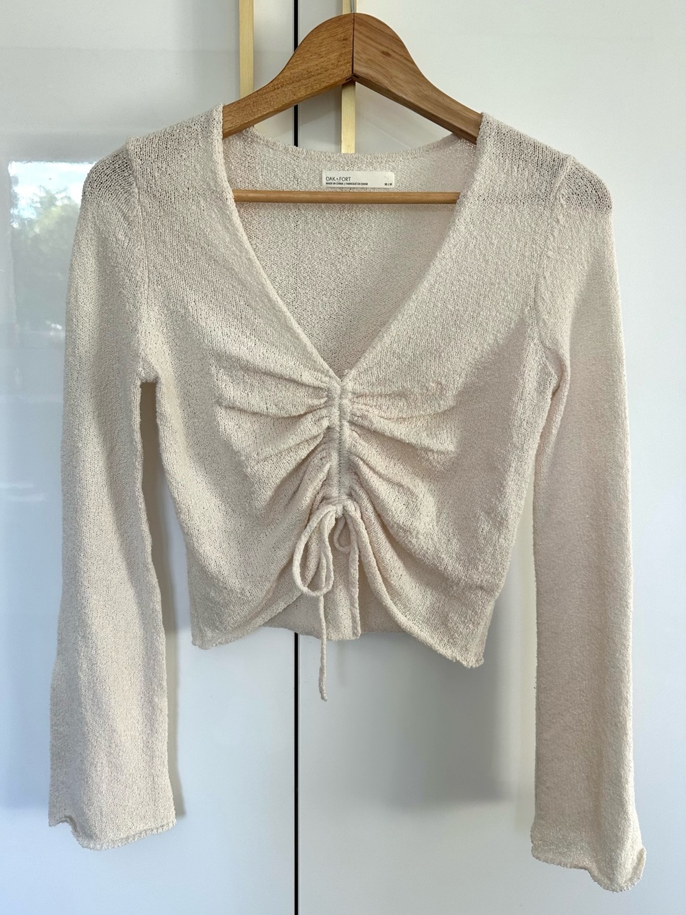 Oak + Fort Cream Ruched Drawstring Knit Top Long Sleeve XS - Picture 1 of 4